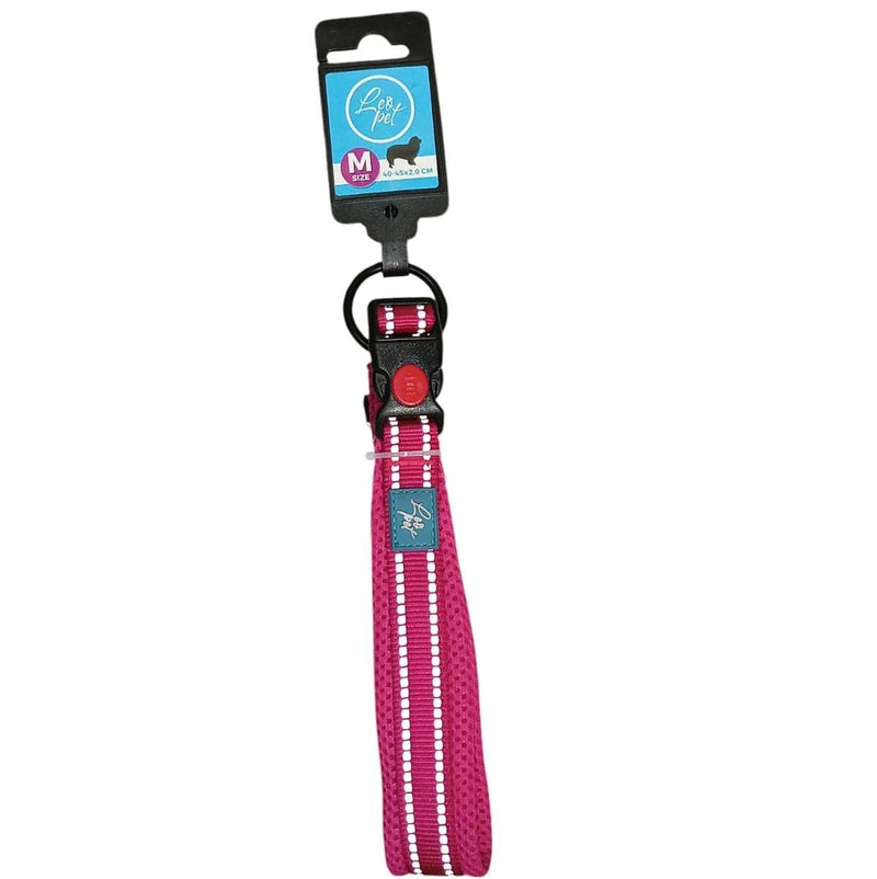 Leopet – Collier chien nylon et maille fuchsia M 40-45 cm