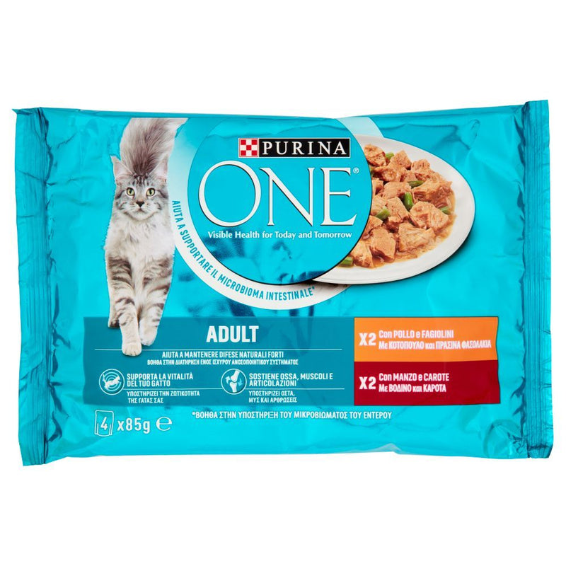 Purina ONE Adult – Pâtée chat poulet et bœuf 4x85 g