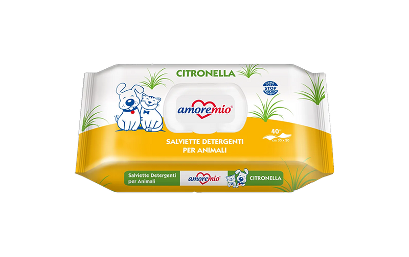 Amoremio – Lingettes nettoyantes chien et chat citronnelle x40