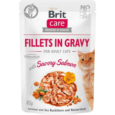 Brit Care Cat Fillets in Gravy – Sachet chat saumon 85 g – La Passion Canine Maroc
