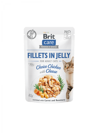 Brit Care Cat Fillets in Jelly – Sachet chat poulet et fromage 85 g – La Passion Canine Maroc
