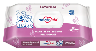 Amoremio – Lingettes nettoyantes chien et chat lavande x40 – La Passion Canine Maroc