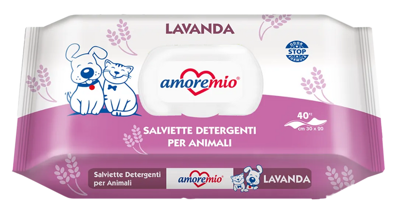 Amoremio – Lingettes nettoyantes chien et chat lavande x40
