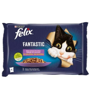 Felix – Sachets fraîcheur pour chat adulte thon et saumon 4x85 g – La Passion Canine Maroc