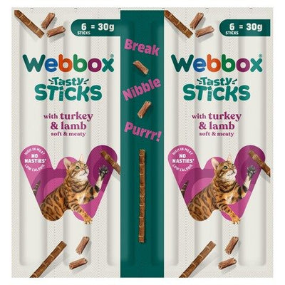 Webbox Tasty Sticks – Bâtonnets chat dinde et agneau x6 – La Passion Canine Maroc