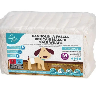 Leopet – Couches jetables chien mâle taille M, lot de 12 – La Passion Canine Maroc