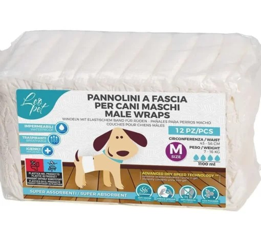 Leopet – Couches jetables chien mâle taille M, lot de 12