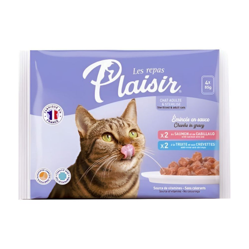 Plaisir – Pack pâtée chat saumon et truite 4 x 85 g