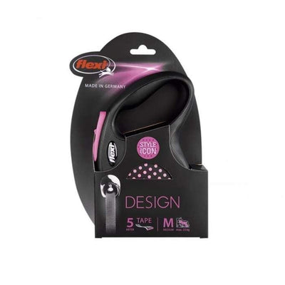 Flexi Design M – Laisse enrouleur sangle 5 m noir/rose – La Passion Canine Maroc