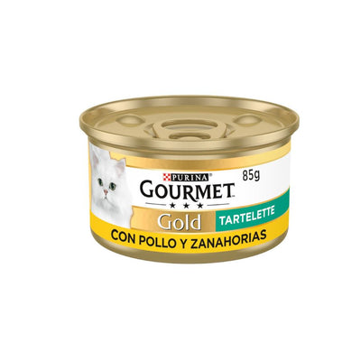 Gourmet Gold Tartelette – Pâtée chat poulet et carottes 85 g – La Passion Canine Maroc