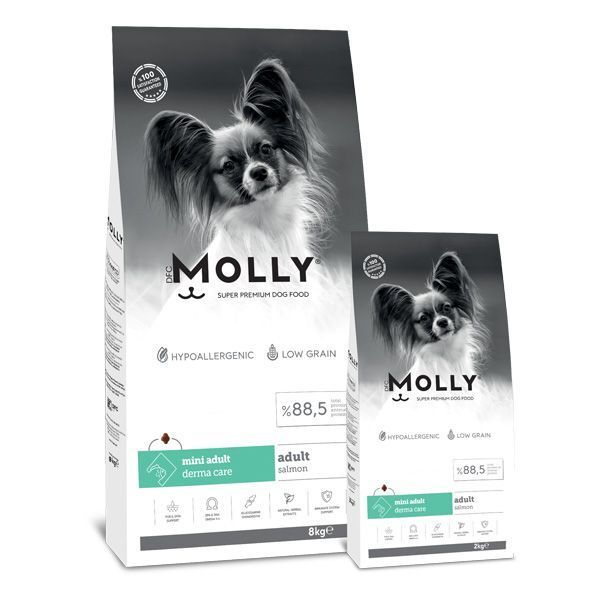 Molly Mini Adult Derma Care – Croquettes chien petite race saumon