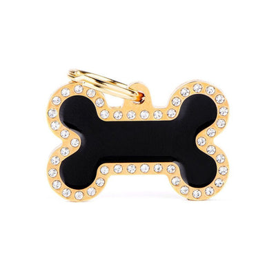 MyFamily Glam – Médaille os noir avec strass – La Passion Canine Maroc