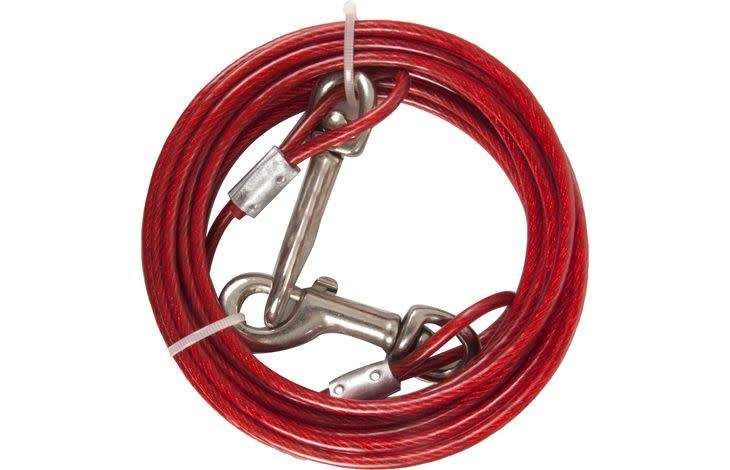 Câble d'attache pour niche de chien plastifié rouge 3 m