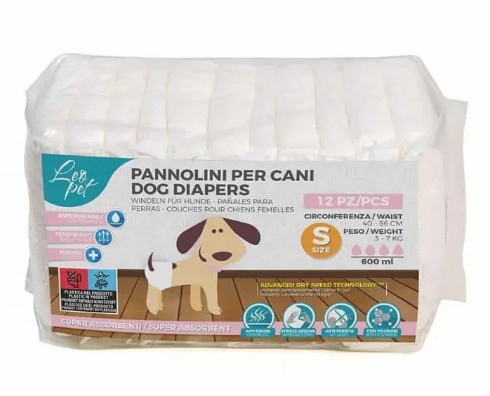 Leopet – Couches jetables chienne taille S, lot de 12