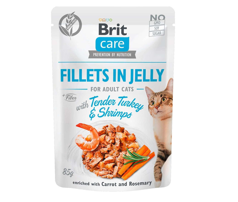 Brit Care – Filets en gelée pour chat dinde et crevettes 85 g