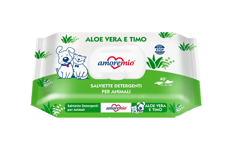 Amoremio – Lingettes nettoyantes chien et chat aloe vera x40
