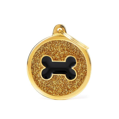 MyFamily Shine – Médaille os noir paillettes dorées – La Passion Canine Maroc