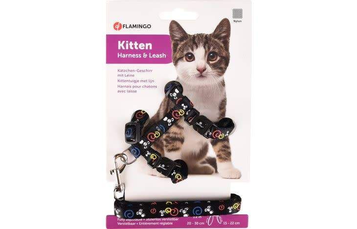 Harnais et laisse pour chaton motif souris noir 20-35 cm