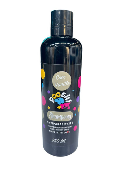Pooshi – Shampoing antiparasitaire coco vanille chien et chat 250 ml – La Passion Canine Maroc