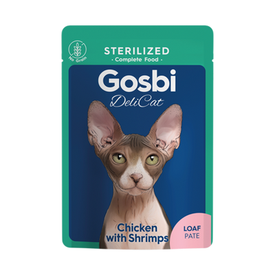 Gosbi DelicCat Sterilised – Pâté chat poulet et crevettes 70 g – La Passion Canine Maroc