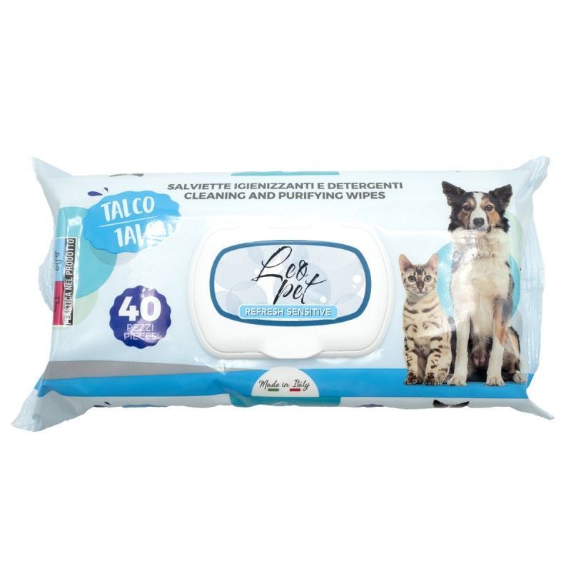 Lingettes nettoyantes chien et chat parfum talc x40