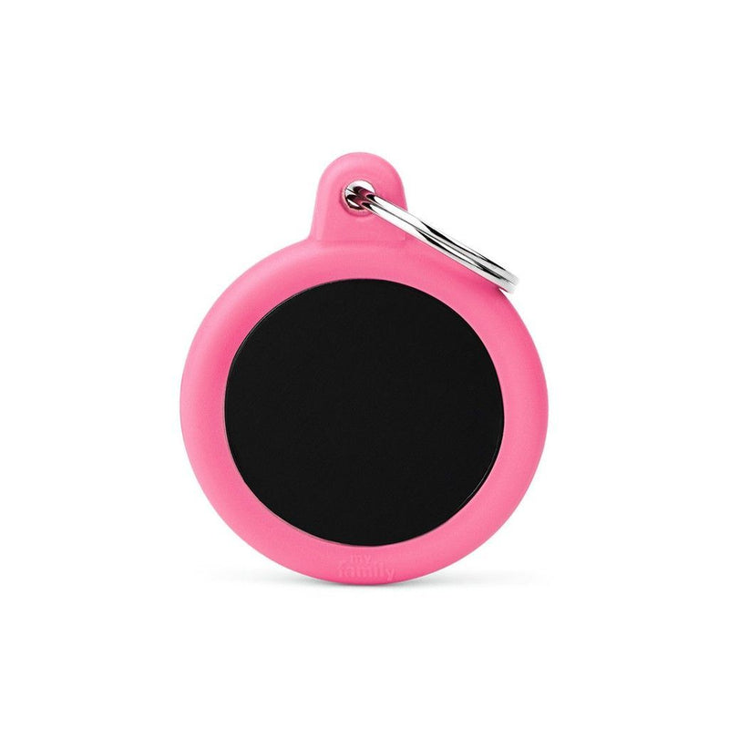 MyFamily – Médaille aluminium cercle noir bord caoutchouc rose